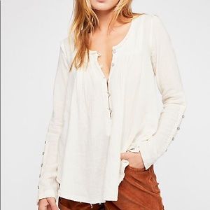 NWT Free People Sand Dune Henley Top Ivory L